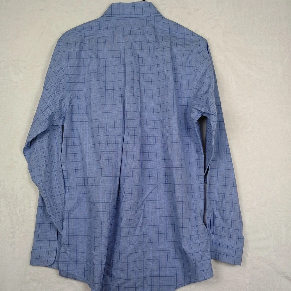 Brooks‎ Brothers Mens 15-33 Slim Fit Non-Iron Cotton Blue Glen Plaid Dress Shirt